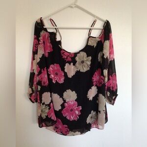 Calvin Klein: Black and Pink Floral Blouse